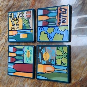 4 Ceramic Wine themed Drink Coasters